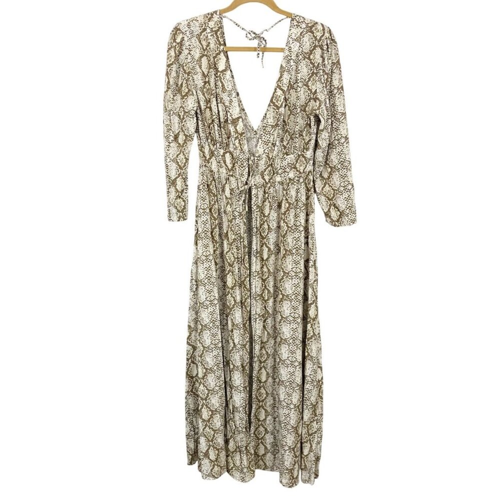 Melissa Odabash Tan & White Snakeskin Tie Front Cover Up Maxi Dress Size Small